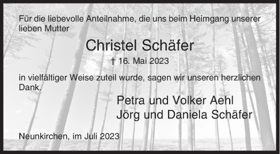Traueranzeige von Christel Schäfer von Siegener Zeitung