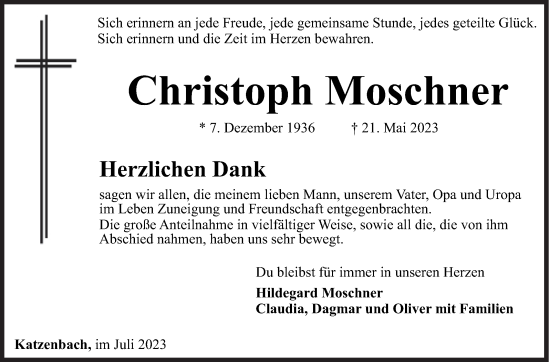 Traueranzeige von Christoph Moschner von Siegener Zeitung