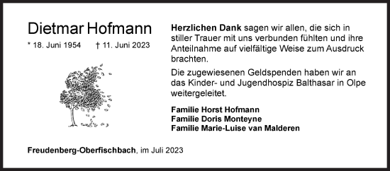 Traueranzeige von Dietmar Hofmann von Siegener Zeitung