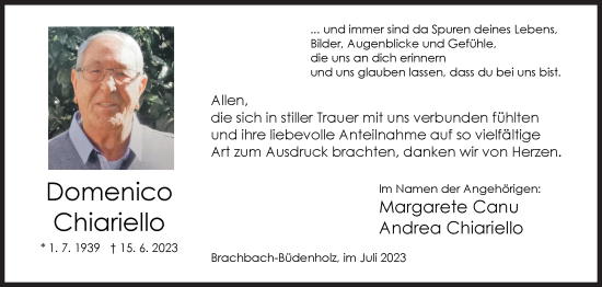 Traueranzeige von Domenico Chiariello von Siegener Zeitung