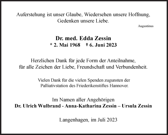 Traueranzeige von Edda Zessin von Siegener Zeitung