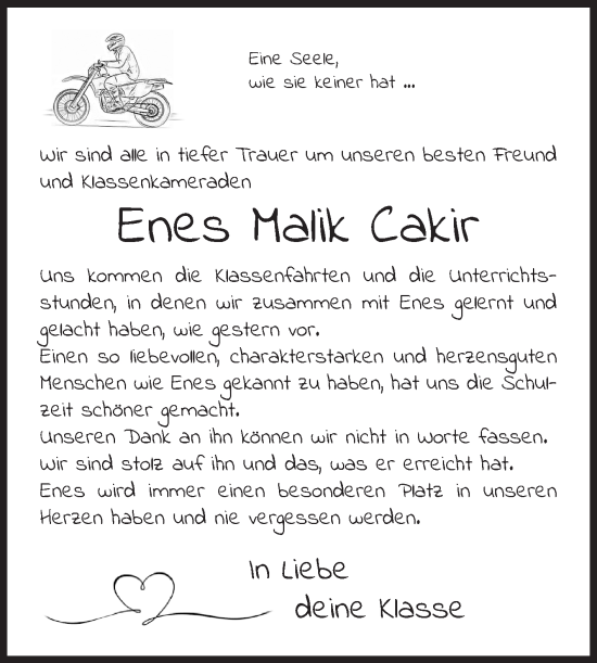 Traueranzeige von Enes Malik Cakir von Siegener Zeitung