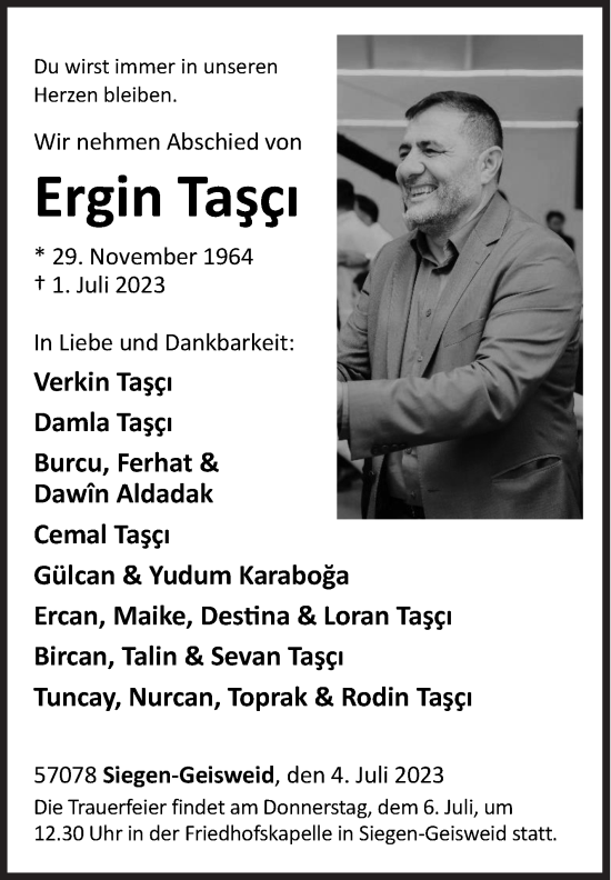 Traueranzeige von Ergin Tasci von Siegener Zeitung