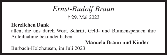 Traueranzeige von Ernst-Rudolf Braun von Siegener Zeitung