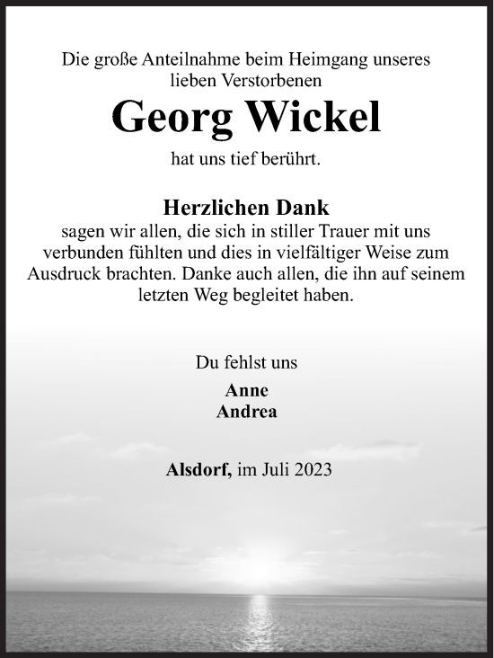 Traueranzeige von Georg Wickel von Siegener Zeitung