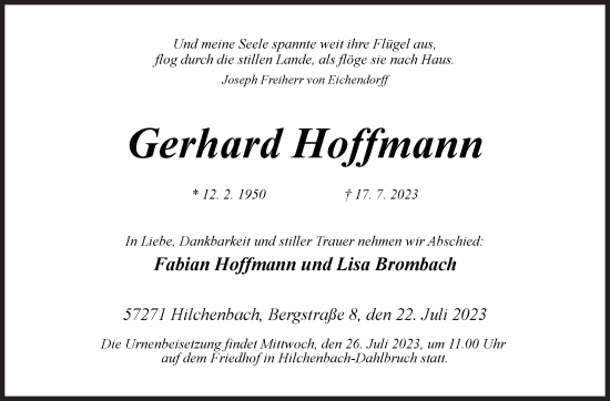 Traueranzeige von Gerhard Hoffmann von Siegener Zeitung