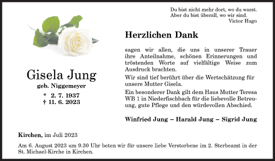 Traueranzeige von Gisela Jung von Siegener Zeitung