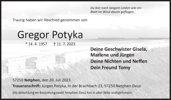 Traueranzeige von Gregor Potyka von Siegener Zeitung