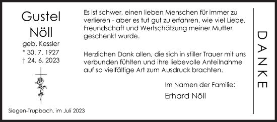 Traueranzeige von Gustel Nöll von Siegener Zeitung