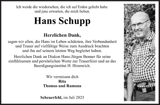 Traueranzeige von Hans Schupp von Siegener Zeitung