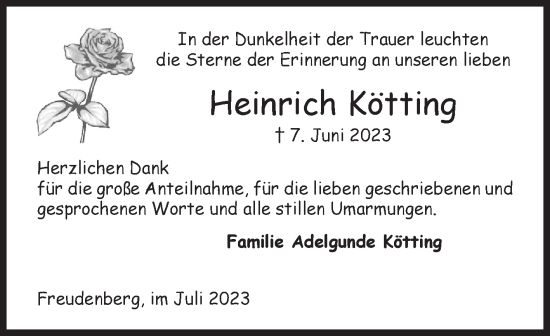 Traueranzeige von Heinrich Kötting von Siegener Zeitung