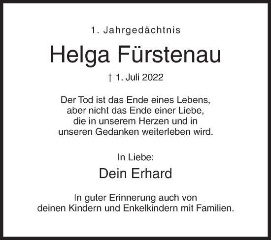 Traueranzeige von Helga Fürstenau von Siegener Zeitung