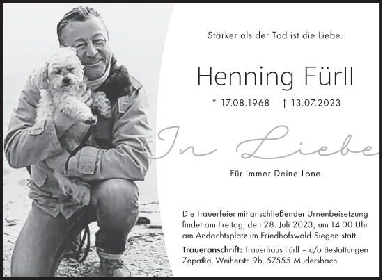 Traueranzeige von Henning Fürll von Siegener Zeitung