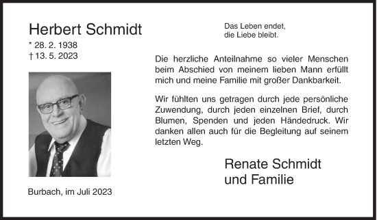 Traueranzeige von Herbert Schmidt von Siegener Zeitung