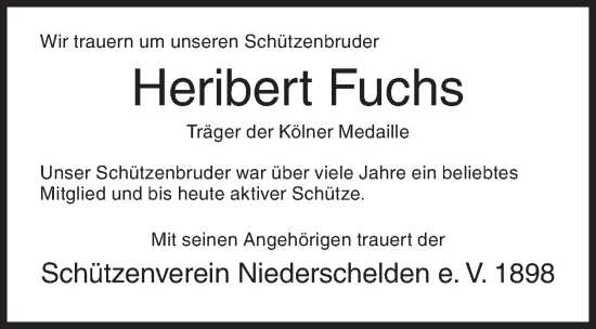 Traueranzeige von Heribert Fuchs von Siegener Zeitung
