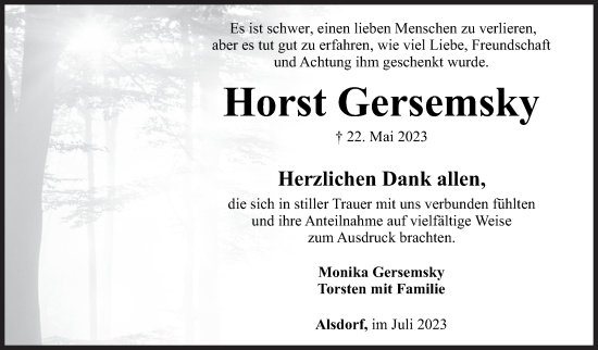 Traueranzeige von Horst Gersemsky von Siegener Zeitung