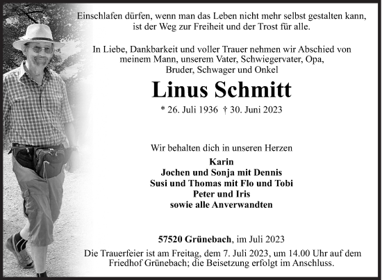 Traueranzeige von Linus Schmitt von Siegener Zeitung