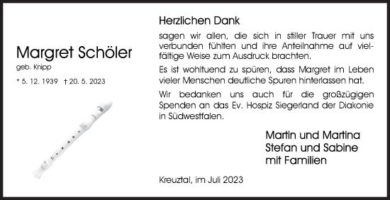 Traueranzeige von Margret Schöler von Siegener Zeitung