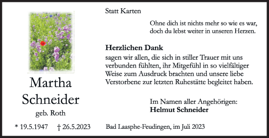 Traueranzeige von Martha Schneider von Siegener Zeitung
