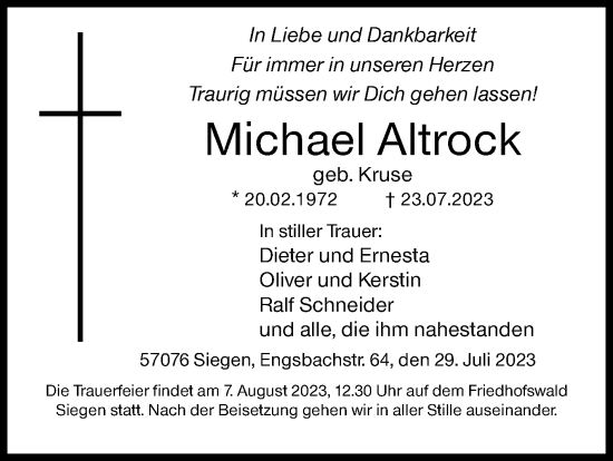 Traueranzeige von Michael Altrock von Siegener Zeitung