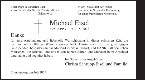 Traueranzeige von Michael Eisel von Siegener Zeitung