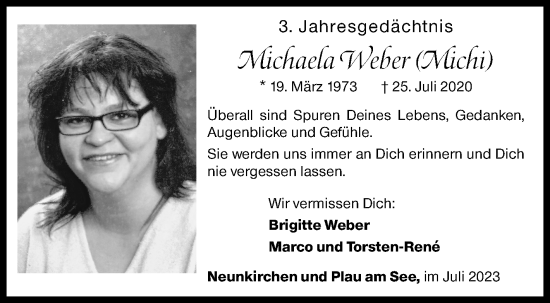 Traueranzeige von Michaela Weber von Siegener Zeitung