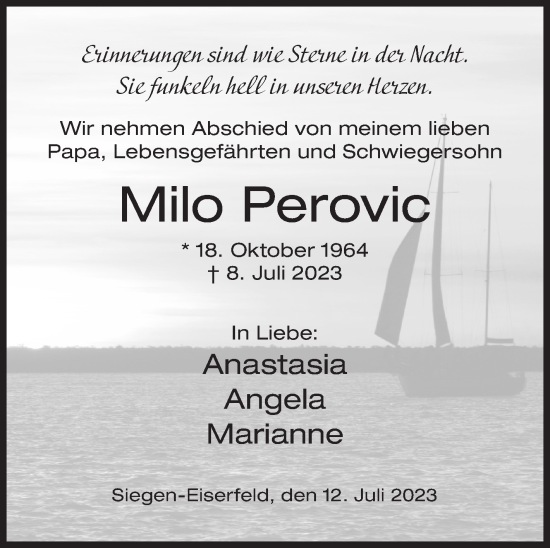 Traueranzeige von Milo Perovic von Siegener Zeitung
