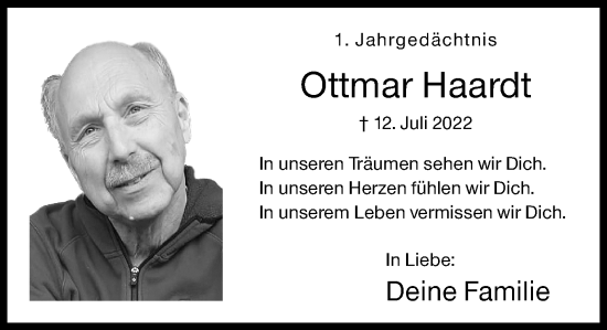 Traueranzeige von Ottmar Haardt von Siegener Zeitung