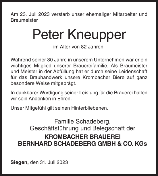 Traueranzeige von Peter Kneupper von Siegener Zeitung