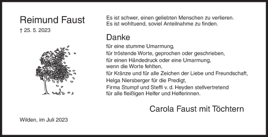 Traueranzeige von Reimund Faust von Siegener Zeitung