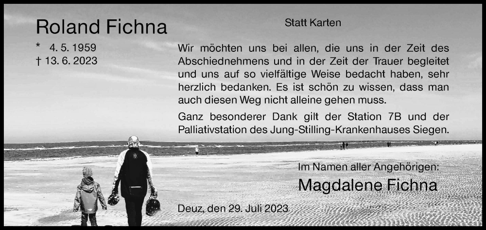  Traueranzeige für Roland Fichna vom 29.07.2023 aus Siegener Zeitung