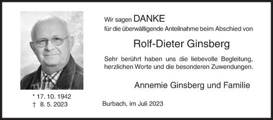 Traueranzeige von Rolf-Dieter Ginsberg von Siegener Zeitung