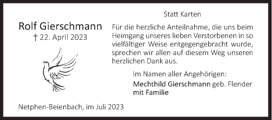 Traueranzeige von Rolf Gierschmann von Siegener Zeitung