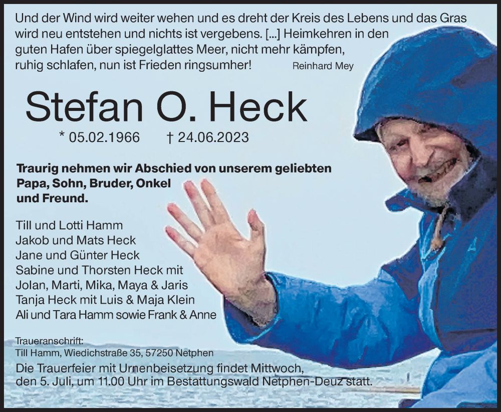  Traueranzeige für Stefan Heck vom 01.07.2023 aus Siegener Zeitung