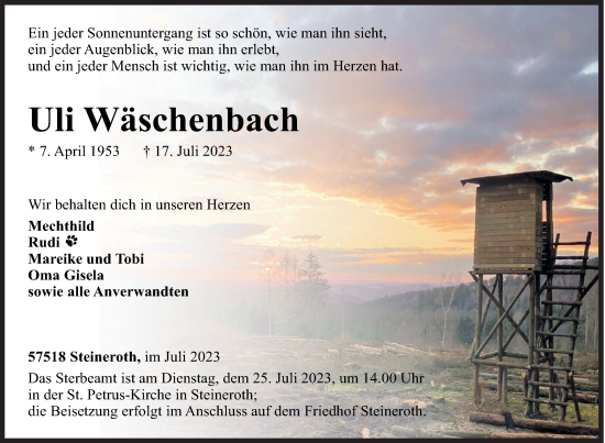 Traueranzeige von Uli Wäschenbach von Siegener Zeitung