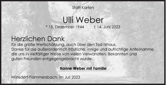 Traueranzeige von Ulli Weber von Siegener Zeitung