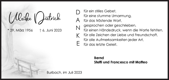 Traueranzeige von Ulrike Dietrich von Siegener Zeitung