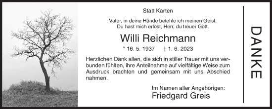 Traueranzeige von Willi Reichmann von Siegener Zeitung