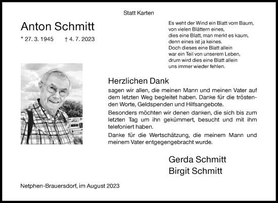 Traueranzeige von Anton Schmitt von Siegener Zeitung