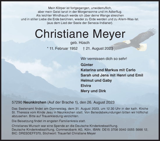 Traueranzeige von Christiane Meyer von Siegener Zeitung