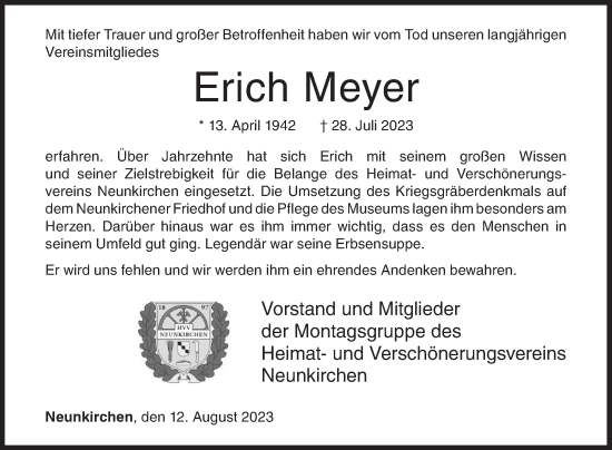 Traueranzeige von Erich Meyer von Siegener Zeitung