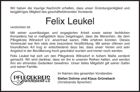 Traueranzeige von Felix  Leukel von Siegener Zeitung