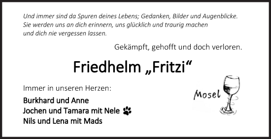 Traueranzeige von Friedhelm  von Siegener Zeitung