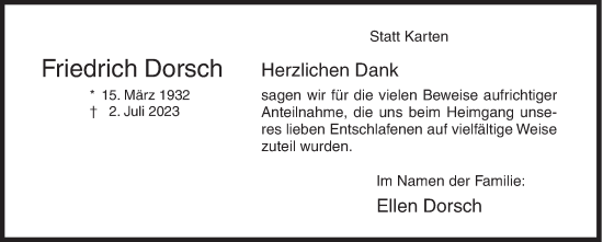 Traueranzeige von Friedrich Dorsch von Siegener Zeitung