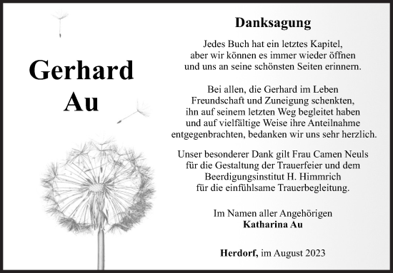Traueranzeige von Gerhard Au von Siegener Zeitung