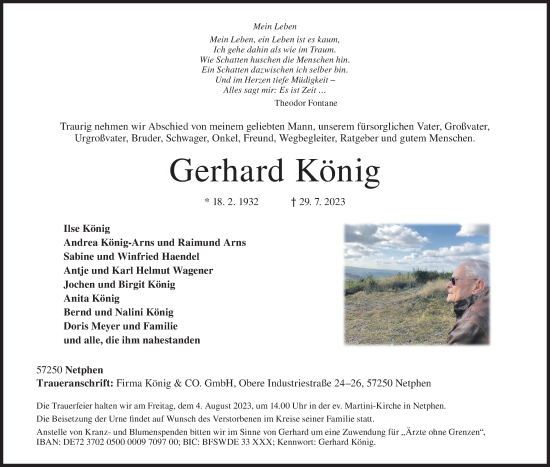 Traueranzeige von Gerhard König von Siegener Zeitung