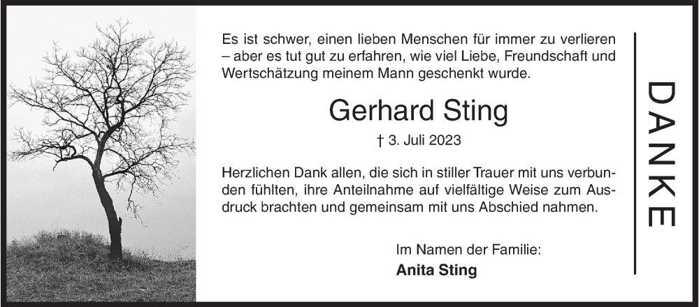  Traueranzeige für Gerhard Sting vom 19.08.2023 aus Siegener Zeitung