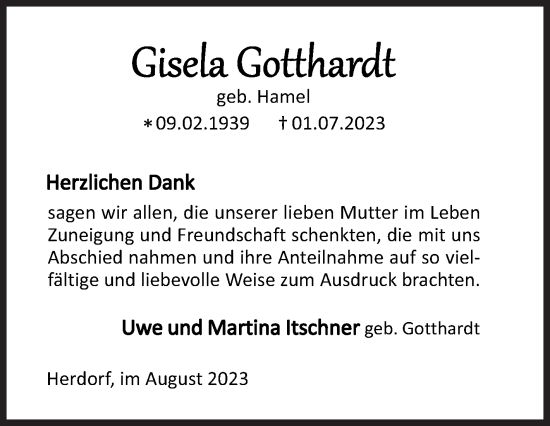 Traueranzeige von Gisela Gotthard von Siegener Zeitung
