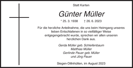 Traueranzeige von Günter Müller von Siegener Zeitung
