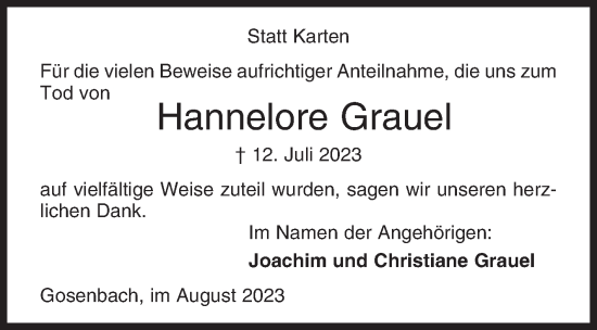 Traueranzeige von Hannelore Grauel von Siegener Zeitung